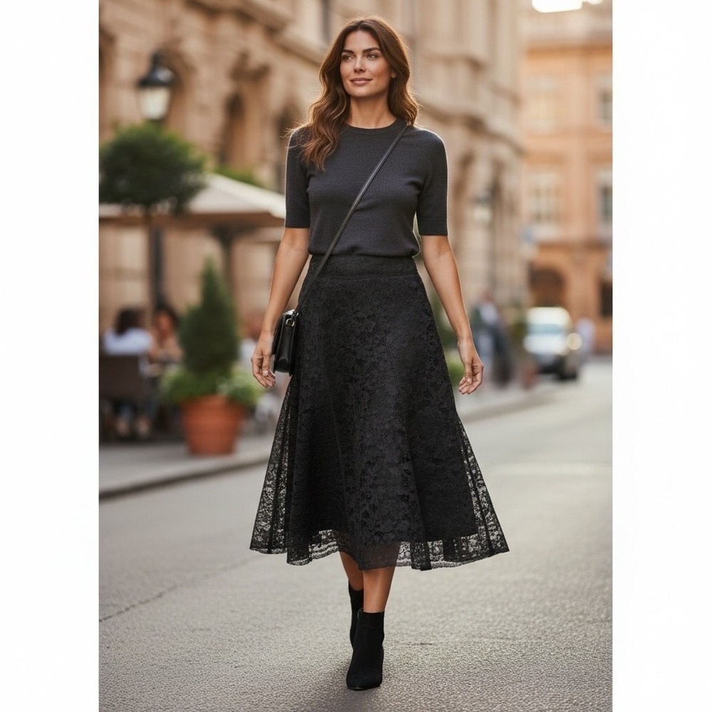 9 West Black Lace Midi Maxi Skirt Silk 6 Whimsygoth Witchy‎ Goth Y2K Dark Fairy